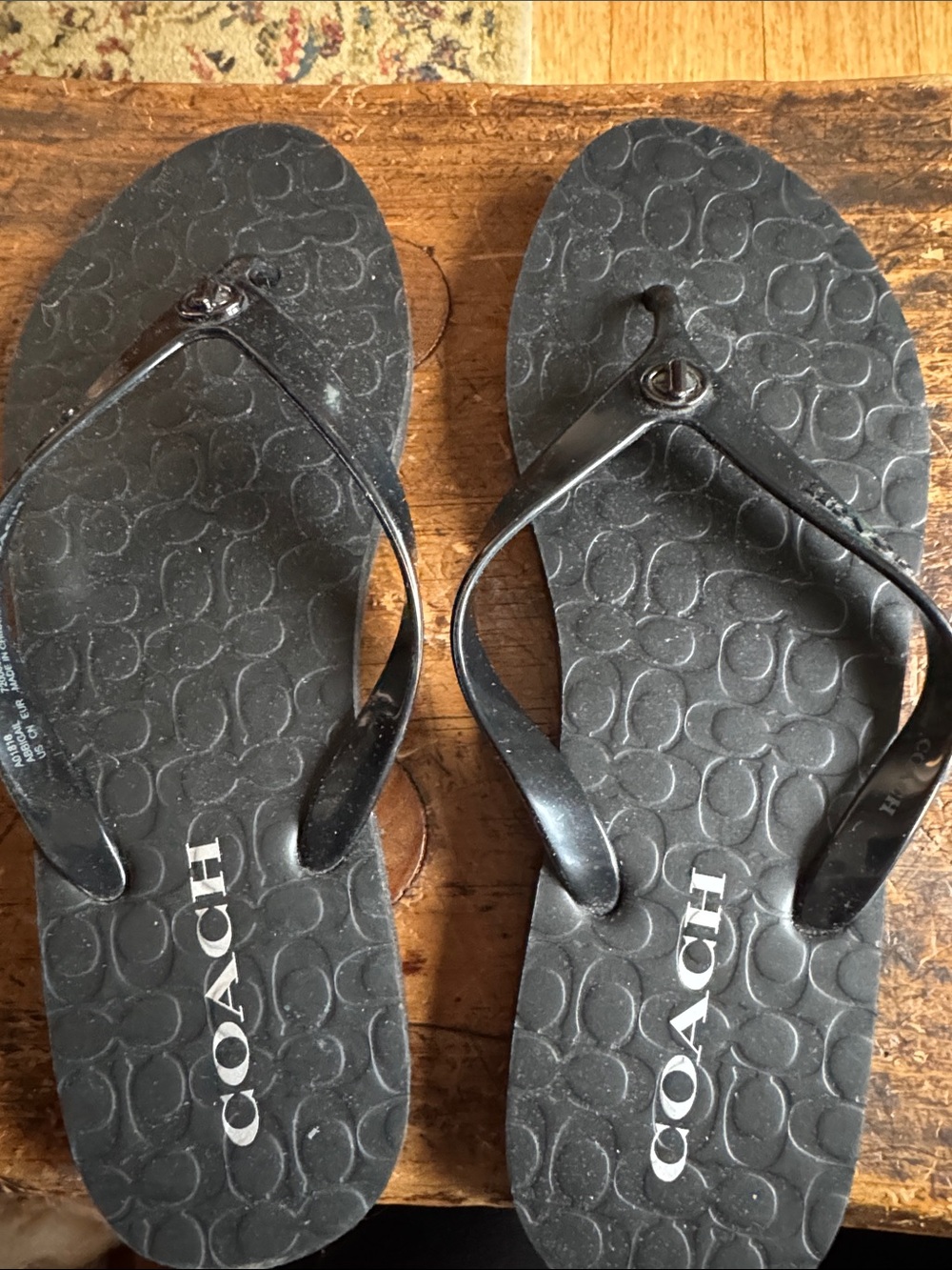 Coach Black Logo Jelly Flip Flop Sandals